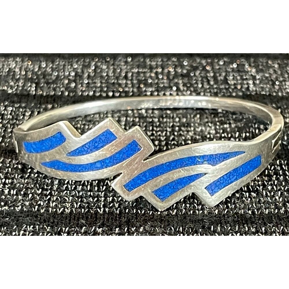 Taxco 925 Sterling Silver Lapis Inlay 7" Bracelet